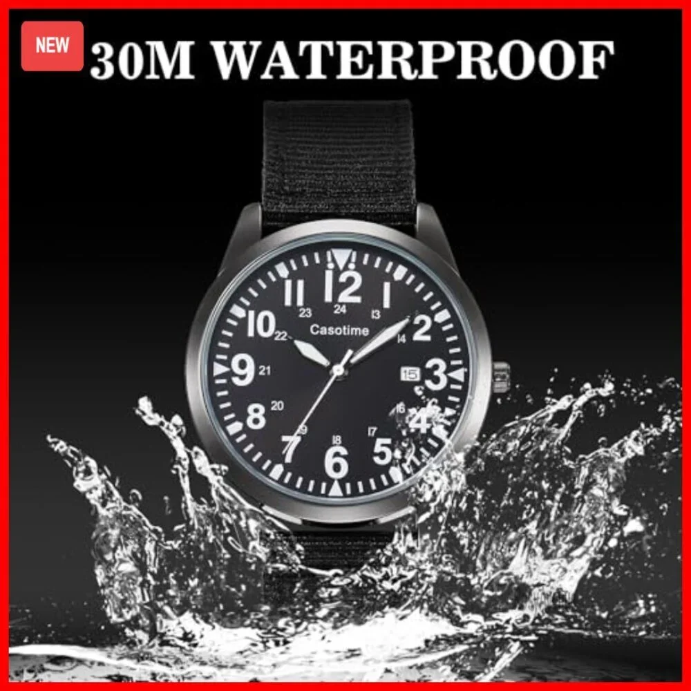 Men's Tactical Analog Quartz Watch Luminous Dial 30M Water Resistant